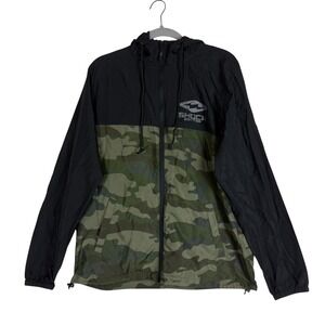 Shock Doctor Jacket Mens Medium Green Camo Hooded Windbreaker Full Zip Athletic